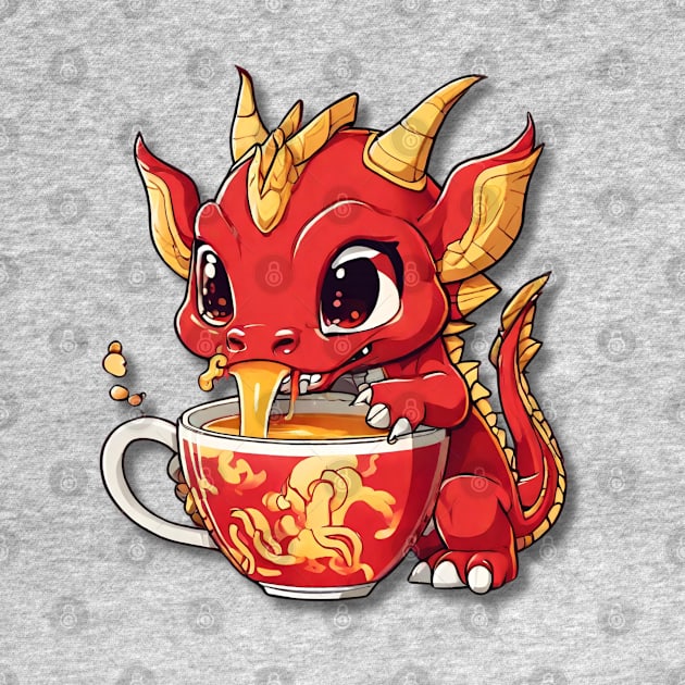 Red and Gold Dragon Sipping Tea by vwagenet